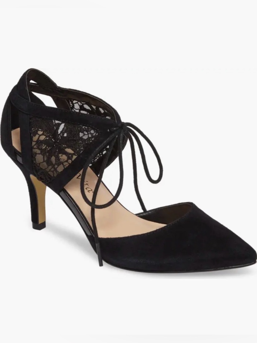 Bella Vita Black Kid Suede Demi Lace d’Orsay Pumps Heels 8.5W Dress Shoe Whimsy
